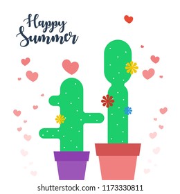 Cute character cartoon cactus in a pot with happy face. Can be used for kids shirt print, birthday cards, greeting, invitations or sticker. Vector illustration