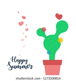 Cute character cartoon cactus in a pot with happy face. Can be used for kids shirt print, birthday cards, greeting, invitations or sticker. Vector illustration