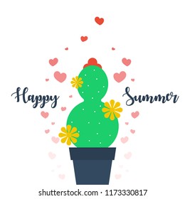 Cute character cartoon cactus in a pot with happy face. Can be used for kids shirt print, birthday cards, greeting, invitations or sticker. Vector illustration