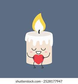 Cute character cartoon candle love symbol heart smiling happy vector illustration.