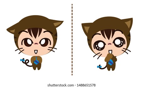Cute Character Cartoon Cat doing emotional expressions, Vector illustration, felling Please