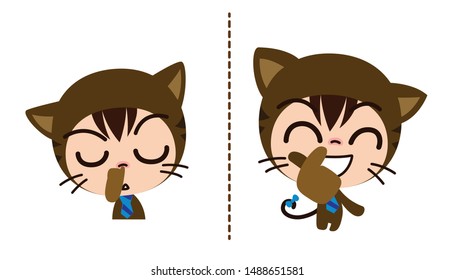 Cute Character Cartoon Cats doing emotional expressions, Love, Vector illustration.