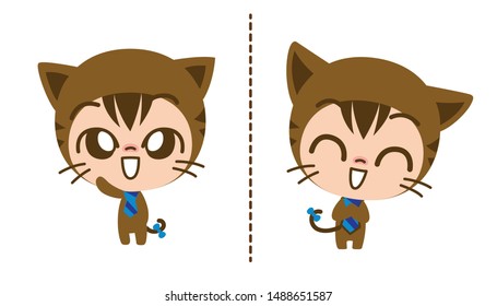 Cute Character Cartoon Cats doing emotional expressions, say Hi, Happy, Vector illustration.