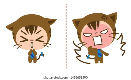 Cute Character Cartoon Cats doing emotional expressions, Sorry and Angry, Vector illustration.