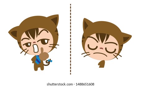 Cute Character Cartoon Cats doing emotional expressions, Touchy, Vector illustration.