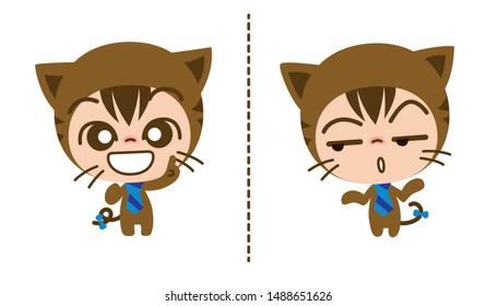 Cute Character Cartoon Cats doing emotional expressions, Vector illustration.