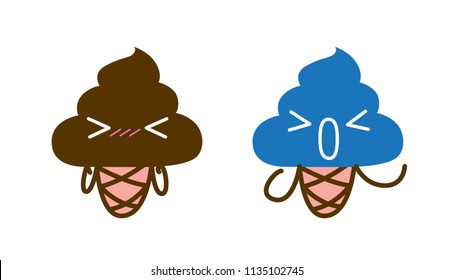 Cute Character Cartoon Collection of  ice cream on white Background, Shy, Vector Illustration.