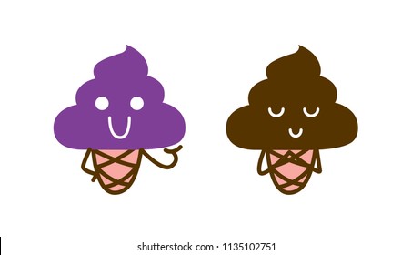 Cute Character Cartoon Collection of  ice cream on white Background, Happy, Love, Relax, Vector Illustration.