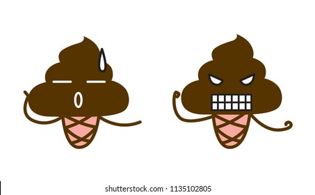 Cute Character Cartoon Collection of  ice cream on white Background, Vector Illustration.