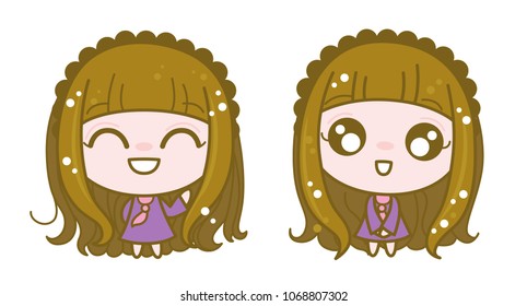 Cute Character Cartoon Girls Collection Set on White Background, Happy time, Love, Welcome, Vector Illustration.