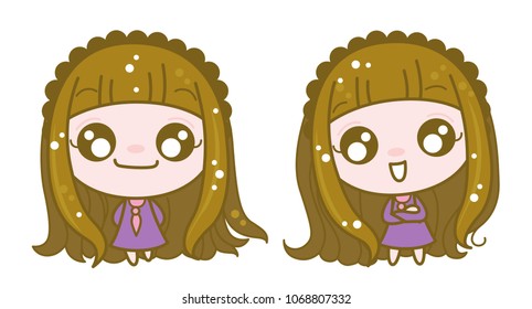 Cute Character Cartoon Girls Collection Set on White Background, Happy time, Proud, Vector Illustration.