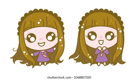 Cute Character Cartoon Girls Collection Set on White Background, Happy time, Love, Good, Vector Illustration.