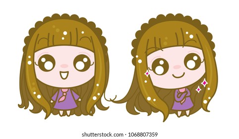 Cute Character Cartoon Girls Collection Set on White Background, Happy time, Vector Illustration.