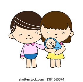 Cute Character Cartoon Happy family of man and woman and baby with love, Vector illustration character design 