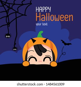 Cute Character Cartoon Happy Halloween day, Halloween background, Vector illustration.