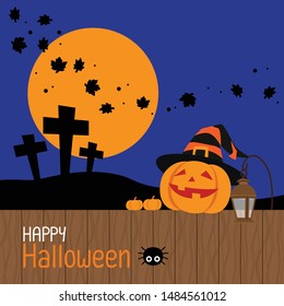 Cute Character Cartoon Happy Halloween day, Halloween background, Vector illustration