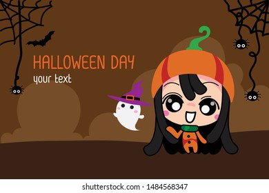 Cute Character Cartoon Happy Halloween day, Halloween background, Vector illustration.