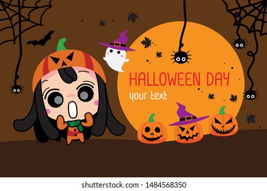 Cute Character Cartoon Happy Halloween day, Halloween background, Vector illustration.
