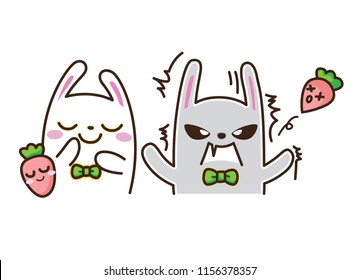 Cute Character Cartoon Happy Rabbit  on White Background, Vector Illustration
