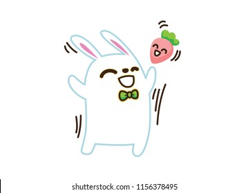 Cute Character Cartoon Happy Rabbit  on White Background, Cute Animal, Vector Illustration