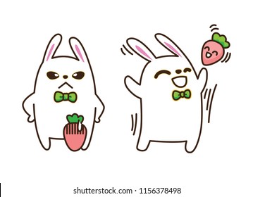 Cute Character Cartoon Happy Rabbit  on White Background, Cute Animal, Vector Illustration
