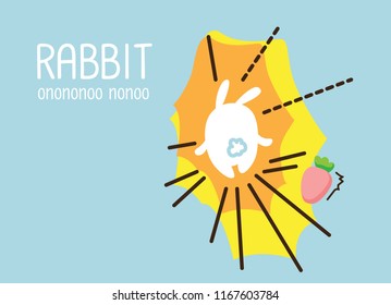 Cute Character Cartoon Happy Rabbit  on ฺBlue Background, Cute Animal, Run, Vector Illustration