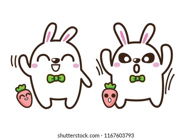 Cute Character Cartoon Happy Rabbit  on White Background, Cute Animal, Hello, Yo, Vector Illustration