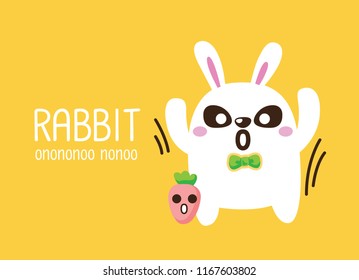 Cute Character Cartoon Happy Rabbit  on Yellow Background, Cute Animal, Hello, Vector Illustration