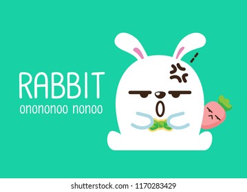 Cute Character Cartoon Happy Rabbit  on Green Background, Cute Animal, Angry, Vector Illustration