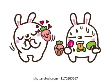 Cute Character Cartoon Happy Rabbit  on White Background, Cute Animal, Love, Hot, Vector Illustration