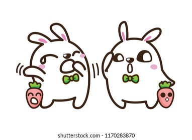 Cute Character Cartoon Happy Rabbit  on White Background, Cute Animal, Vector Illustration