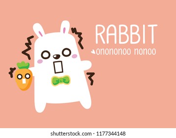 Cute Character Cartoon Happy Rabbit  on Pink Background, Cute Animal, Vector Illustration