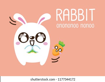 Cute Character Cartoon Happy Rabbit  on Pink Background, Cute Animal, Pleased, Vector Illustration
