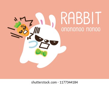 Cute Character Cartoon Happy Rabbit  on Pink Background, Cute Animal, Kick, Vector Illustration
