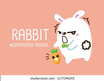 Cute Character Cartoon Happy Rabbit  on Pink Background, Cute Animal, Vector Illustration