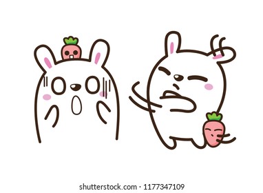 Cute Character Cartoon Happy Rabbit  on White Background, Cute Animal, Vector Illustration