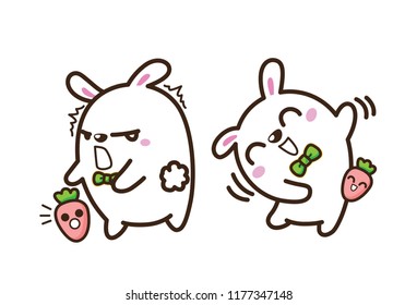 Cute Character Cartoon Happy Rabbit  on White Background, Cute Animal, Vector Illustration