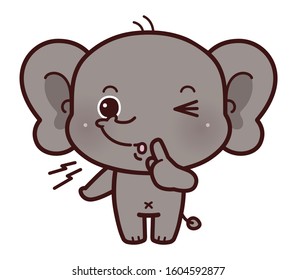 Cute Character Cartoon Little Baby Elephant, Shh, Vector