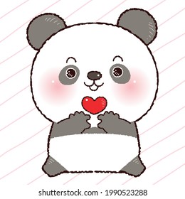 Cute Character Cartoon Little Panda Bear Show Heart Hand Sign, in Love, Mini Heart.