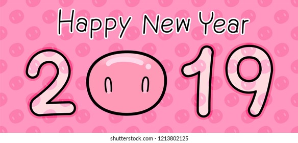 Cute Character Cartoon Pig, Big nose, Pig nose, Happy New Year 2019, Collection Piggy Party New Year.