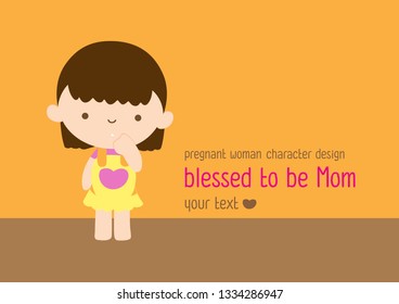 Cute Character Cartoon Pregnant Woman, Vector Illustration