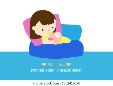Cute Character Cartoon Pregnant Woman do Skin care, Vector Illustration