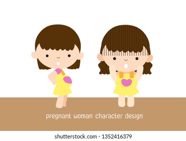 Cute Character Cartoon Pregnant Woman doing exercises, Vector Illustration