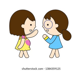Cute Character Cartoon Pregnant Woman  is Enjoy Talking with Friend, doing exercises, Vector Illustration, Happy mother