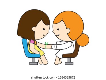 Cute Character Cartoon Pregnant Woman check up with a Doctor, Vector Illustration