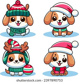 Cute Character Cartoon of Puppy with Christmas Costume