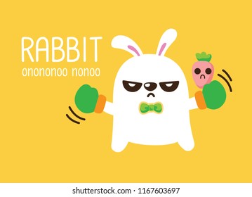 Cute Character Cartoon rabbit Happy on Yellow Background. Cute Animal, vector illustration