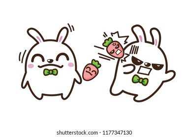 Cute Character Cartoon Rabbit on white background, Happy, Kidding, vector illustration