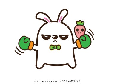 Cute Character Cartoon Rabbits on White Background, Happy, Good, Cute Animal, Vector Illustration.