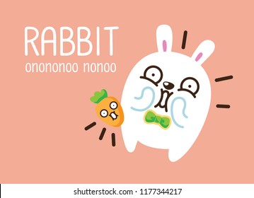 Cute Character Cartoon Rabbits on Old Rose Background, Cute Animal, Vector Illustration.